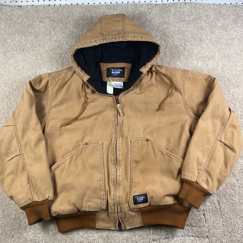 Walls Blizzard Pruf Large Tan Cotton Duck Canvas Hooded Work Jacket W35920FBW